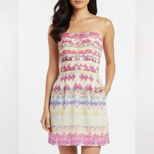 Charlie Jade Abstract Strapless Silk Sheath Dress